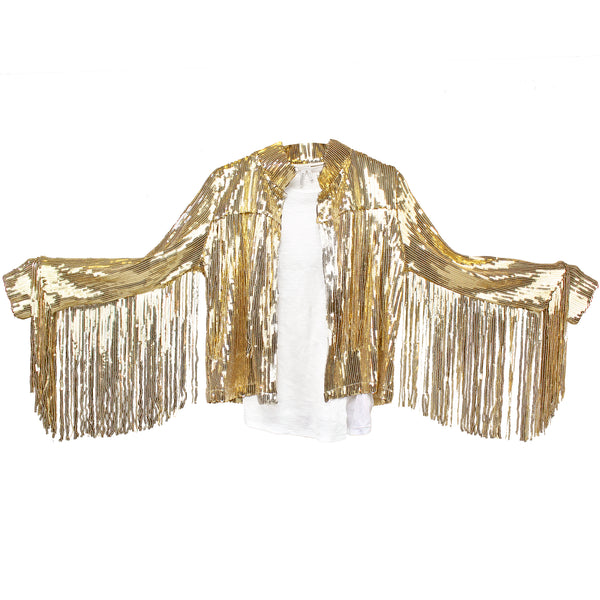 Sequined Fringe Gold Bolero Jacket Dolly Cowboy Western