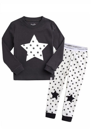 Children's Cotton Black and White Star Pajamas PJs Jammies Set