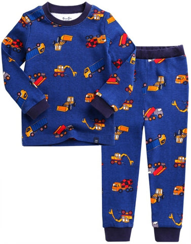 Children's Cotton Pajamas Construction Equipment PJs Jammies Set