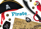 Childrens Pirate Costume Box with Pirate Sword, Treasure Map & Other Pirates Accessories for Kids